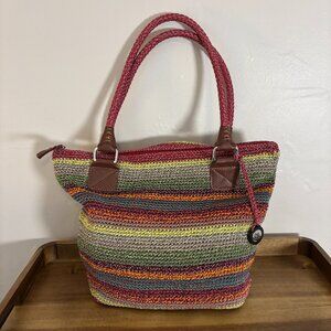 The Sak Cambria Woven Crochet Multicolor Stripe Hobo Boho Shoulder Bag